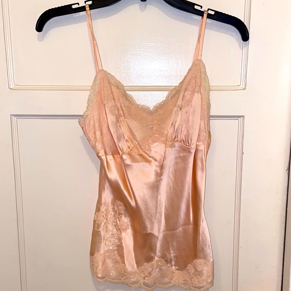 NEW Y2K WEAVERS GIRL BABY PINK BARBIE SILK CAMI CAMISOLE TOP SZ SMALL LACE TRIM